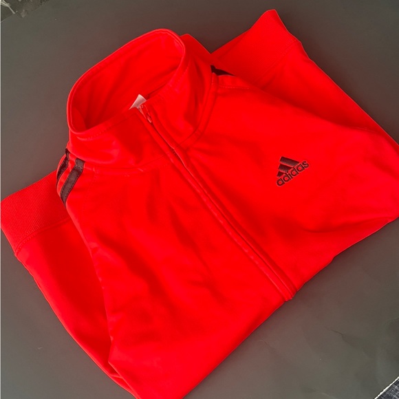 Adidas Red Track Jacket with Black Stripes and Lettering. Kids Size 7 - Picture 3 of 12